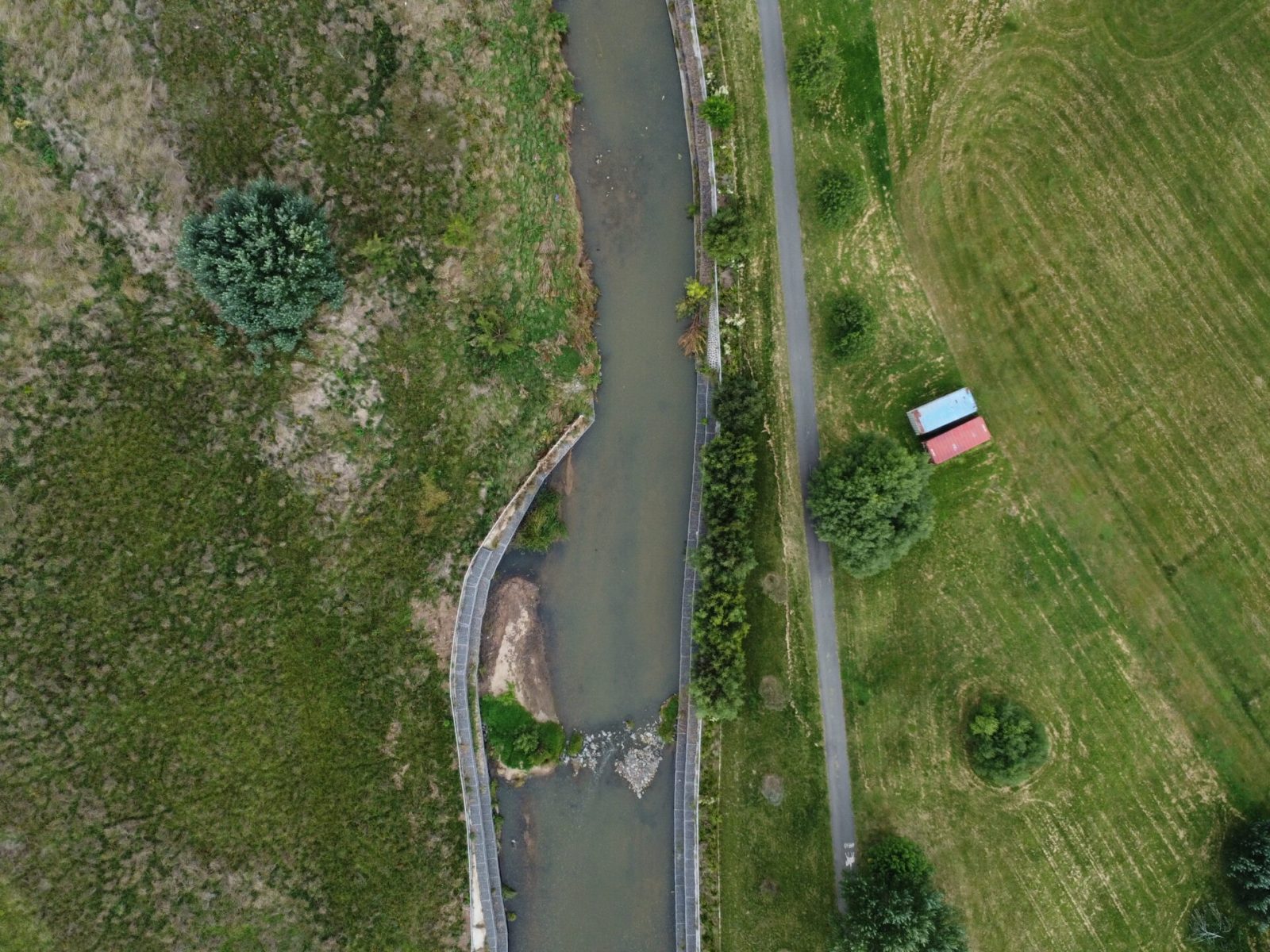 Drone flying over a field